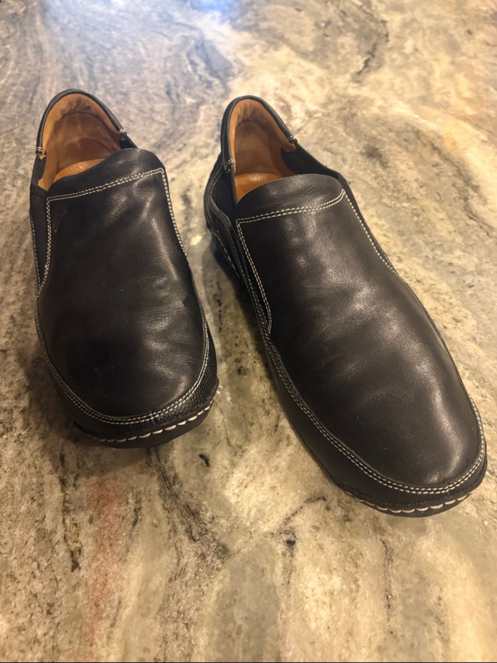 Cole Haan Black Leather Slip-On Loafers with Contrast Stitching